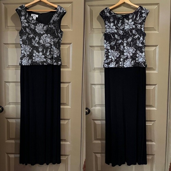 Patra Overlays Black Silver Printed & Solid Slinky Maxi Dress Size 12 - Picture 1 of 12